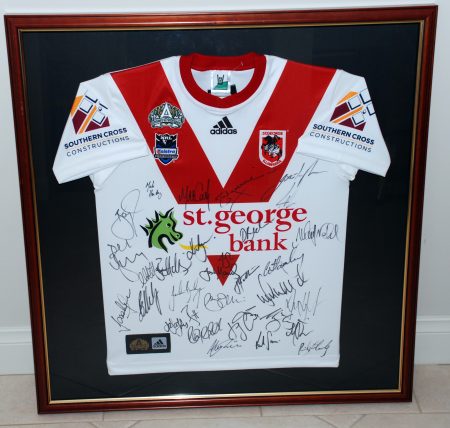 St George signed rugby league jersey - whole team - 2008 - framed